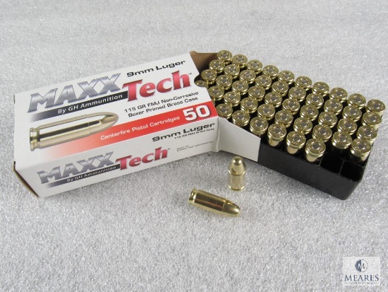 50 Rounds MaxxTech 9mm Ammunition - 115 Grain FMJ