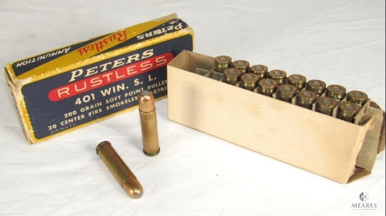 17 Rounds Peters Rustless .401 WSL Winchester Self-loading Ammo 200 Grain in Vintage Box