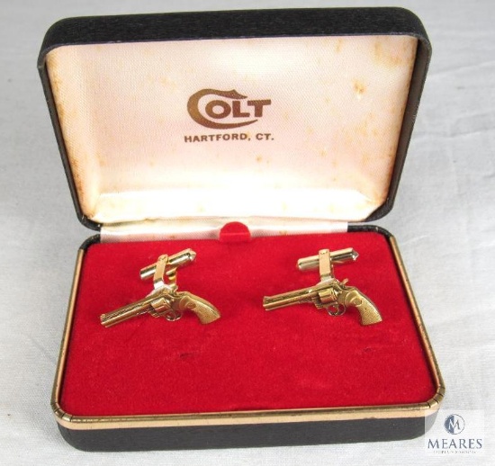 Colt Python .357 Gold Tone Revolver Cufflinks in Original Box Vintage Pair