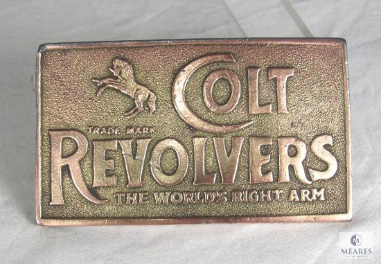 Vintage Brass Colt Revolvers "The World's Right Arm" Belt Buckle
