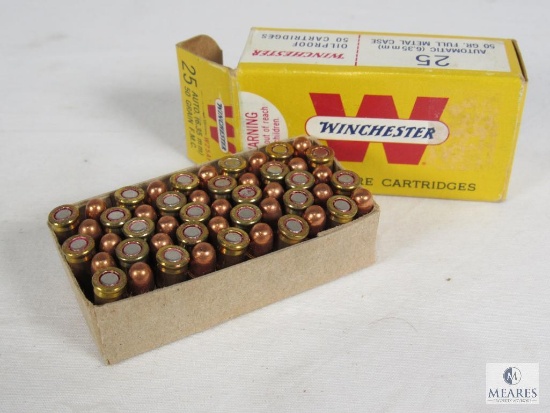 50 Rounds Winchester .25 Auto 50 Grain Full Metal Ammo