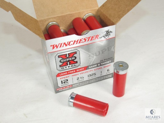 25 Rounds Winchester 12 Gauge 6 Shot 1 oz 2-3/4" High Velocity Steel Shot Shells