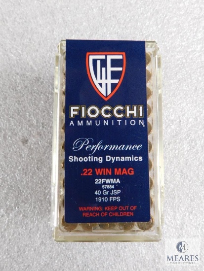 50 rounds Fiocchi 22 magnum ammo 40 grain FPS 1910