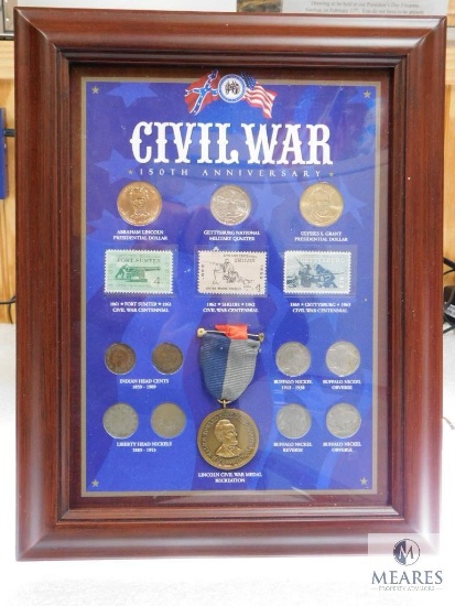 Civil War Frame with Stamps and Coins