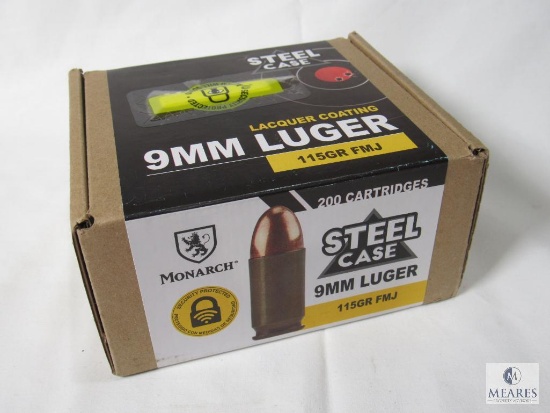 200 Rounds Monarch 9mm Luger Steel Case 115 Grain FMJ Ammo