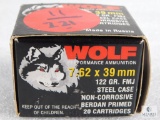 20 Rounds Wolf 7.62x39mm 122 Grain FMJ Steel Case Ammo