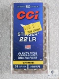 50 Rounds CCI Stinger .22 LR Varmint Copper Plated Hollow Point 32 Grain 1640 FPS