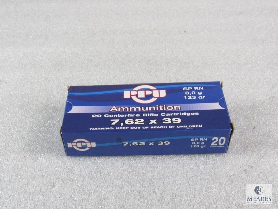 20 Rounds PPU 7.62x39 Soft Point RN 123 Grain Ammo