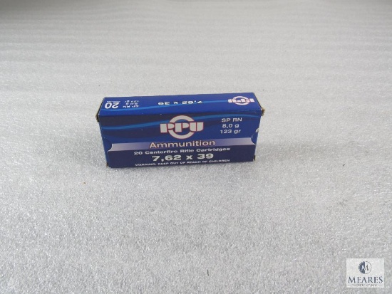 20 Rounds PPU 7.62x39 Soft Point RN 123 Grain Ammo