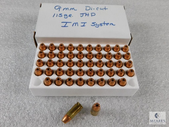 50 Rounds 9mm Di-cut 115 Grain JHP IMI System Ammo - possible reloads