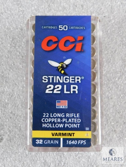 50 Rounds CCI .22LR Stinger Varmint 32 Grain Copper Plated HP 1640 FPS