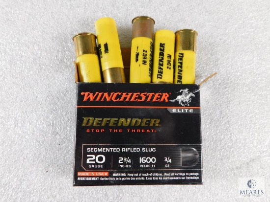 5 Rounds Winchester Defender 20 Gauge 2-3/4" 3/4 oz 1600 FPS Rifled Slug Shotshells