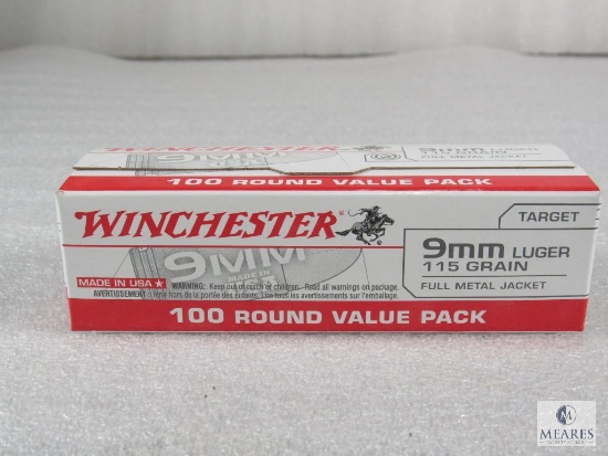 100 Rounds Winchester 9mm Luger 115 Grain FMJ Ammo