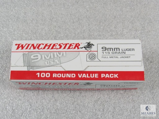 100 Rounds Winchester 9mm Luger 115 Grain FMJ Ammo