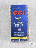 50 Rounds CCI .22LR Stinger Varmint 32 Grain Copper Plated HP 1640 FPS