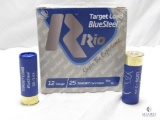 25 rounds Rio .12 gauge shotgun shells. Target load BlueSteel 2 3/4