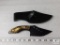 Fixed Blade Knife with Sheath Faux Stag Handle with Compass