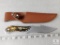 Fixed Blade Knife with Gut Hook & Sheath Faux Stag handle with Compass