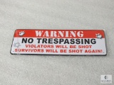 New WARNING Tin Sign No Trespassing Violators with Be Shot 10.5