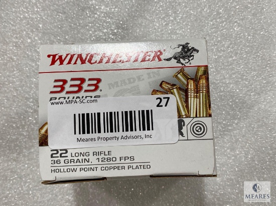 333 Rounds Winchester 22LR 36 Grain 1280 FPS Hollow Point Copper Plated