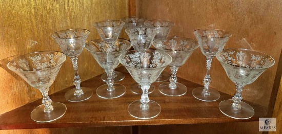 11 Piece Fostoria Etched Crystal Stemware