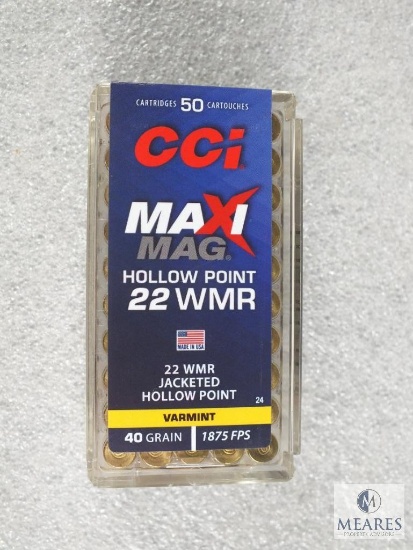 50 rounds CCI Maxi 22 magnum ammo. 40 grain jacketed hollow point