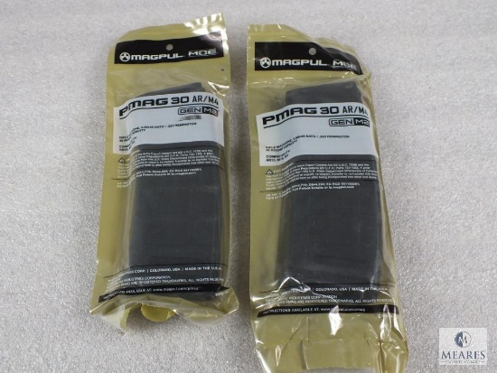 Two new 30 round Magpul Pmag AR 15 5.56, .223 rifle magazines.