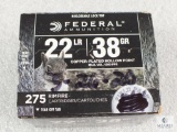 275 rounds Federal .22 long rifle ammo. 38 grain copper plated hollow point. 1260FPS