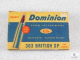 20 Rounds Dominion .303 British SP 150 Grain Ammo in Vintage Box