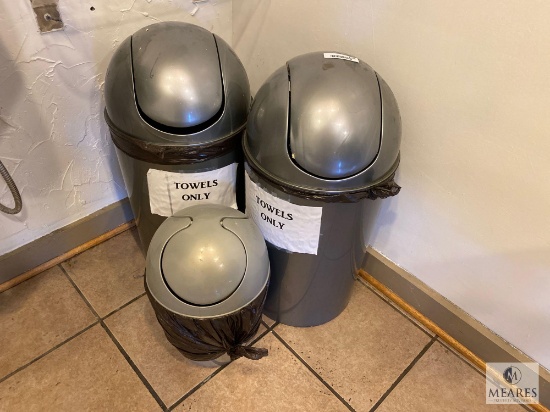 Lot of Three Plastic Trash Cans with Lids