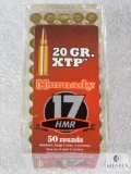 50 Rounds Hornady 17 HMR Ammo. 20 Grain XTP