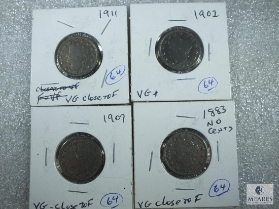 4 - Different Liberty Nickels: 1883, 1902, 1907, 1911