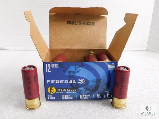 15 Rounds Federal 12 Gauge Rifle Slugs 2-3/4" 1 oz Slug 1610 FPS Shells