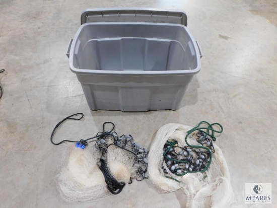Lot of Two Bait Casting Nets snd Storage Tote