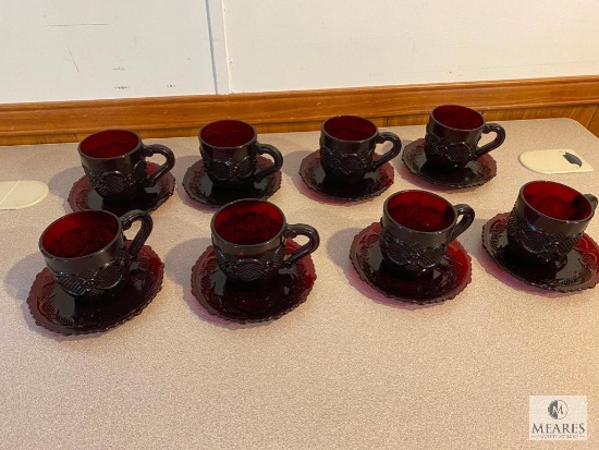 Avon 1876 Cape Cod Ruby Red Mugs with Saucers