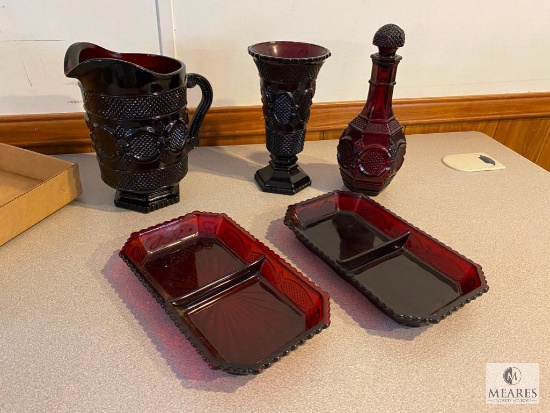 Avon 1876 Cape Cod Ruby Red Water Pitcher, Vase, Decanter