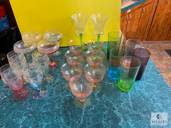 Mixed Lot of Colored Glass Drinkware and Stemware