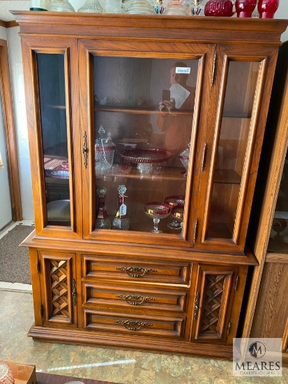 Vintage Wooden China Cabinet - Glass Door over Drawers