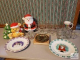 Assorted Holiday Glassware, Cookie Jars, Trivet, and Cookie Plates