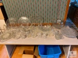 Large Lot of Clear Glass Serving Dishes, Punch Bowls, and More