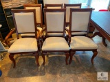 Wood and Ivory Upholstered Dining Chairs - Four Straight Back and Two Captain's Chairs