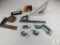 Lot Assorted Levels and Squares, Craftsman Tape Measures and Small C-Clamps