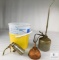 Lot of 3 Vintage Oil Cans and Plastic Buckets