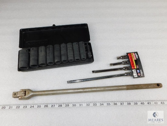 Lot Pittsburgh Deep Socket Set, Wright Breaker Bar, and Craftsman Extension Bar Set