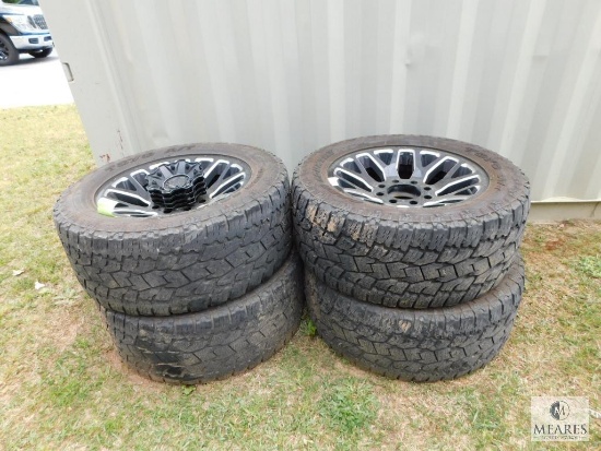 Set 4 Rims & Tires 8 Lug Fuel Black & Chrome Wheels & Open Country Truck Tires