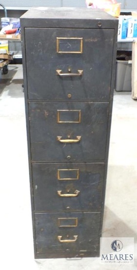 VIntage 4 Drawer Metal with Brass Accents File Cabinet