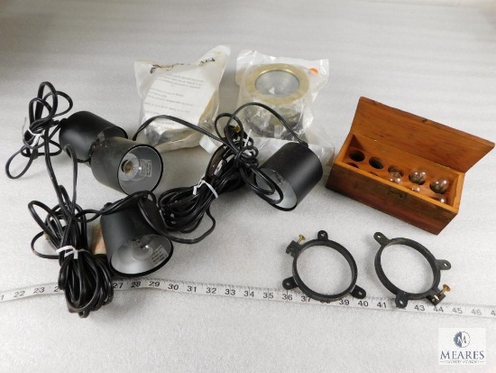 Lot of Assorted Canister Lights (Black & Brass) and Small Bulbs