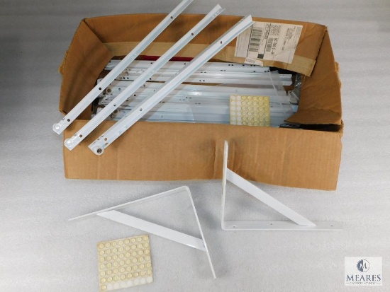 Lot of 20" Single Extension Drawer Slides and 2 Right Angle Shelf Brackets