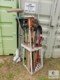 Large Lot of Yard Tools - Brooms, Rakes, Pitch Fork, Shovel, Edger and more