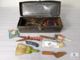 Metal Toolbox with Assorted Tools - Trimmers, Chipping Hammer, Brushes, Cable Locks and more